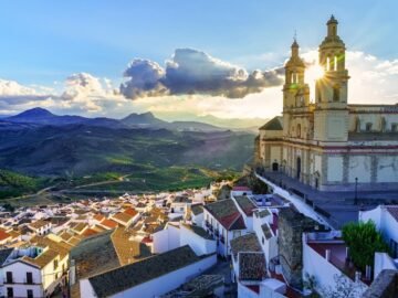 church-beautiful-town-white-houses-olvera-sunset-mountain-grazalema-cadiz-spain