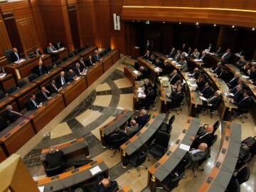 Lebanese members of parliament attend a parliamentary session in Beirut